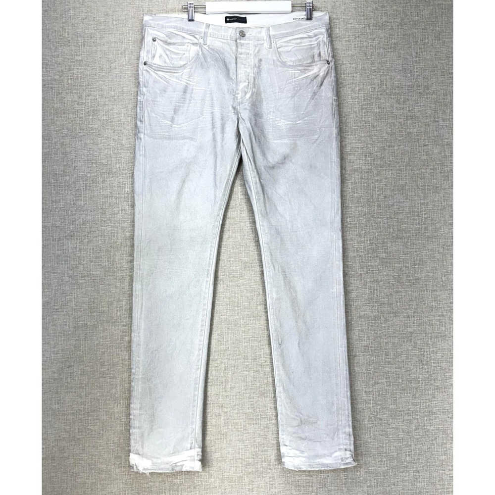 Purple Brand P001 Jeans Mens 38x34 White Gray‎ Coated Distressed Denim Slim Fit